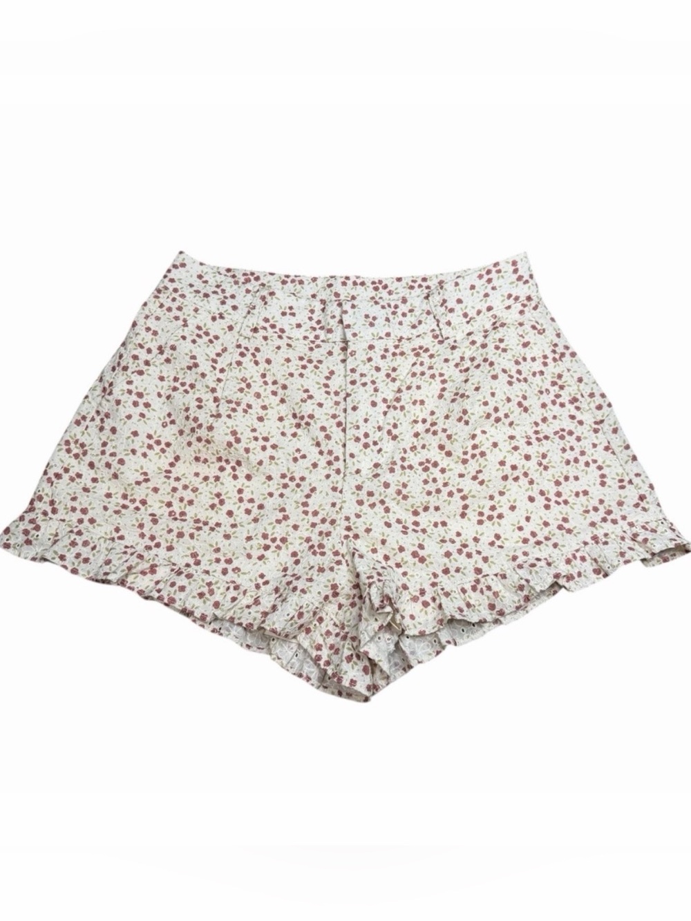Altar'd State Floral Eyelet Ruffle Hem Shorts | High Waisted | Size Medium